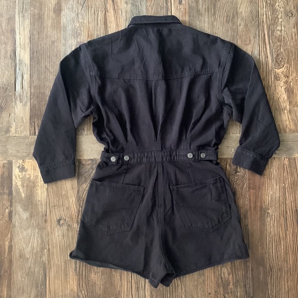 7 For All Mankind Black Denim Button-Down Romper with pockets 100% Cotton - Picture 11 of 14